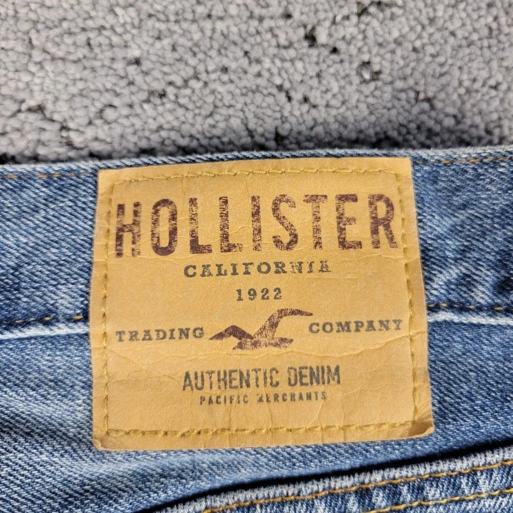 Hollister Jeans Mens 32x32 Blue Slim Straight Button Fly Distressed Mid Rise